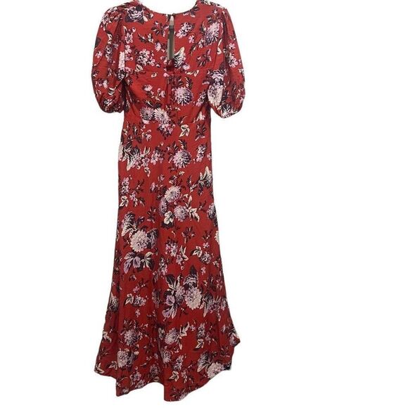 Anthropologie Maeve red floral puff sleeve maxi dress size 4 NWT - Picture 7 of 15